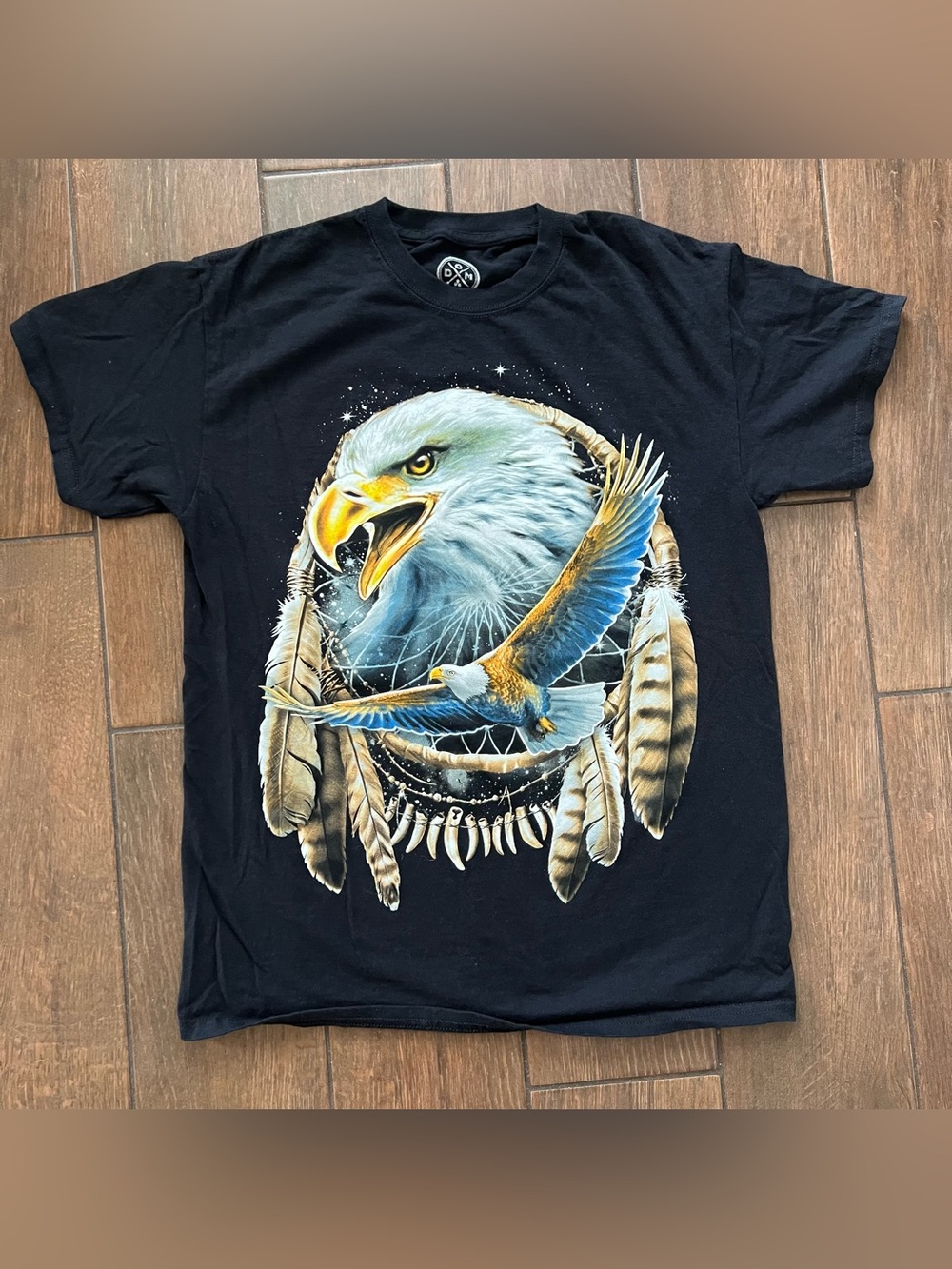 Y2K Eagle and Dreamcatcher Black Cotton Unisex DOM T Shirt sz M